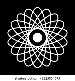 Quantum icon. Representation of atom in quantum theory. Electron cloud model. Vector Illustration