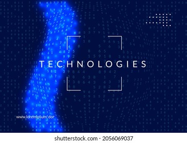 Quantum innovation computer. Digital technology. Artificial intelligence, deep learning and big data concept. Tech visual for storage template. Wavy quantum innovation computer backdrop.