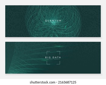 Quantum innovation computer. Digital technology. Artificial intelligence, deep learning and big data concept. Tech visual for communication template. Fractal quantum innovation computer backdrop.