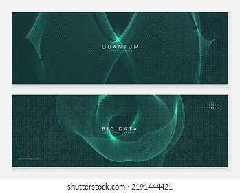 Quantum innovation computer. Digital technology. Artificial intelligence, deep learning and big data concept. Tech visual for cloud template. Wavy quantum innovation computer backdrop.