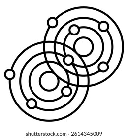 Quantum Interference icon represented by atoms touch each other Line style.