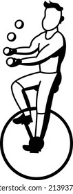 quantum juggling or ball cascade Vector Icon Design, Circus characters Symbol, Carnival performer Sign, Festival troupe Stock illustration, big mustache man Juggling on unicycle Concept