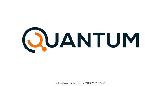 Quantum logo design with quantum lettering typography and networks connection technology digital