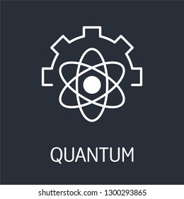 Quantum mechanism. Vector linear icon, uniform background.