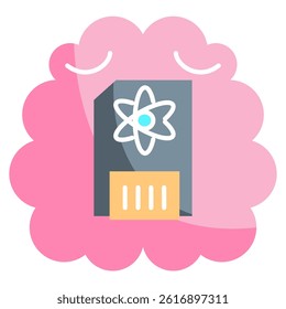 Quantum Memory icon represented by atom, sd card, brain Flat style.