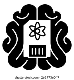 Quantum Memory icon represented by atom, sd card, brain Black Filled style.