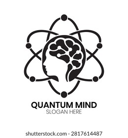 Quantum Mind logo combines a human profile with surrounding neural atomic orbits representing cognitive quantum mechanics. This intellectual, visionary design is ideal for psychological research facilities, artificial consciousness developers, neuro-physics laboratories, or human-computer interaction startups looking for a profound identity.