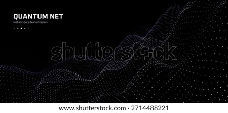 Quantum net data transmission. Technology vector background with dynamic purple wave of particles. Abstract digital connection for futuristic design.