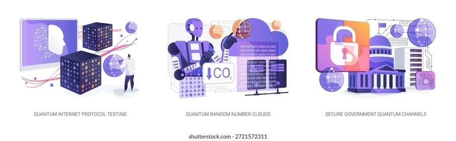 Quantum Networking Sustentabilidade conceito abstrato vetor ilustração conjunto. A rede Quantum simplifica as operações, é pioneira na tomada de decisões, capacita a metáfora abstrata de sistemas digitais sustentáveis.