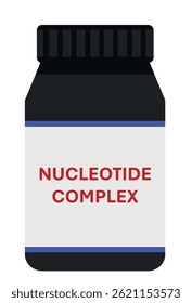 Quantum Nucleotide Complex capsules in black bottle isolated on white background. Immune Support Supplement with Organic Nucleotides Beta Glucans. Natural Energy Supplement. Plant Based Capsules.