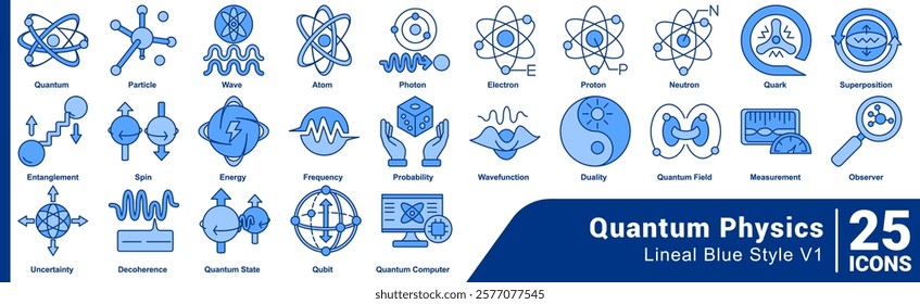 Quantum Physics icon set 25 in line style