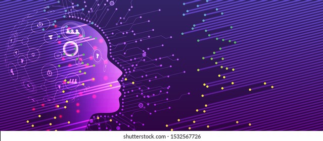 
Quantum processing. Deep learning artificial intelligence. Future new technology  for business or science presentation. Vector background
