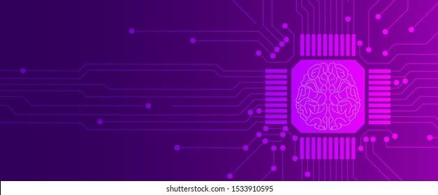 Quantum processing. Deep learning artificial intelligence. Future new technology  for business or science presentation. Vector background