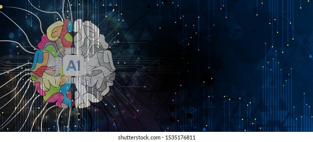 Quantum processing. Deep learning artificial intelligence. Future new technology  for business or science presentation. Vector background