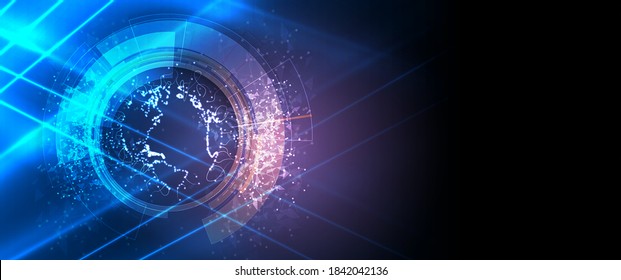Quantum processing. Deep learning artificial intelligence. Future new technology  for business or science presentation. Vector background