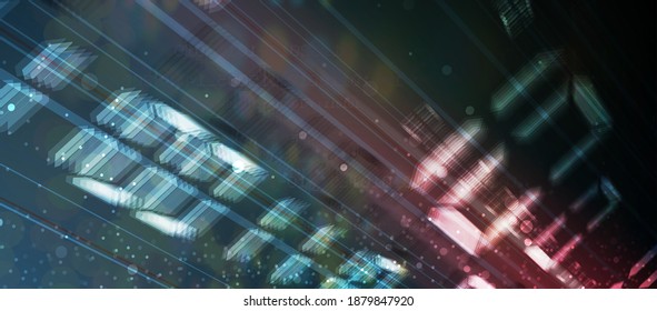 Quantum processing. Deep learning artificial intelligence. Future new technology  for business or science presentation. Vector background