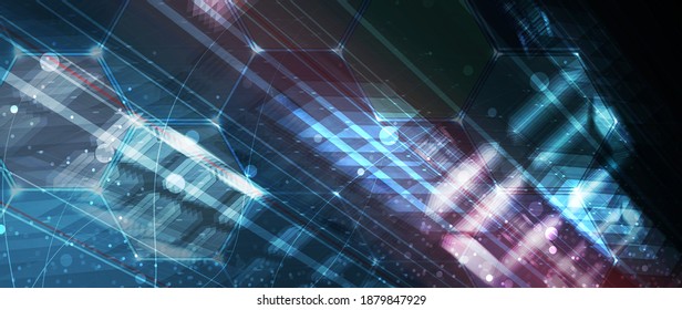 Quantum processing. Deep learning artificial intelligence. Future new technology  for business or science presentation. Vector background