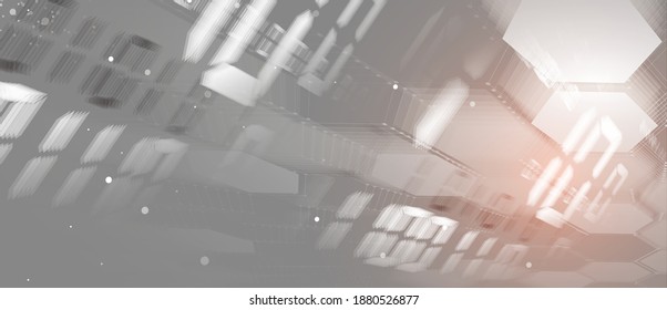 Quantum processing. Deep learning artificial intelligence. Future new technology  for business or science presentation. Vector background