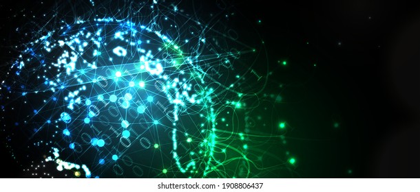 Quantum processing. Deep learning artificial intelligence. Future new technology  for business or science presentation. Vector background