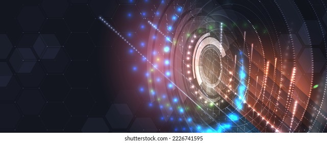 Quantum processing. Deep learning artificial intelligence. Future new technology  for business or science presentation. Vector background