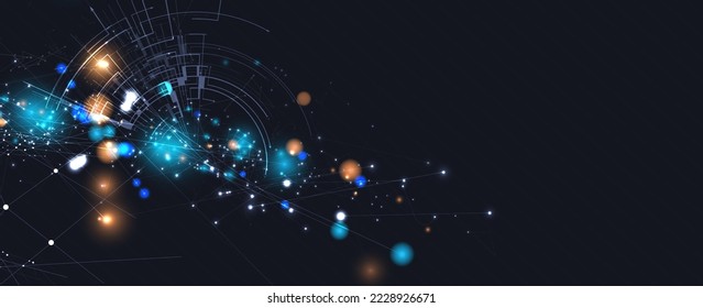 Quantum processing. Deep learning artificial intelligence. Future new technology  for business or science presentation. Vector background