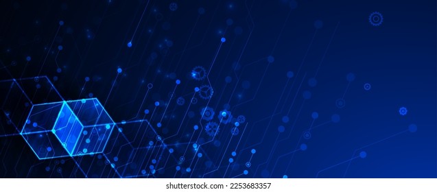 Quantum processing. Deep learning artificial intelligence. Future new technology  for business or science presentation. Vector background