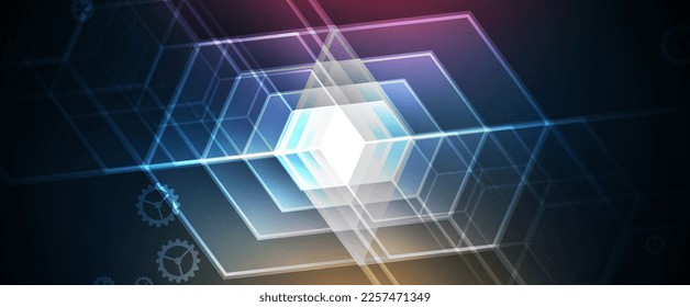 Quantum processing. Deep learning artificial intelligence. Future new technology  for business or science presentation