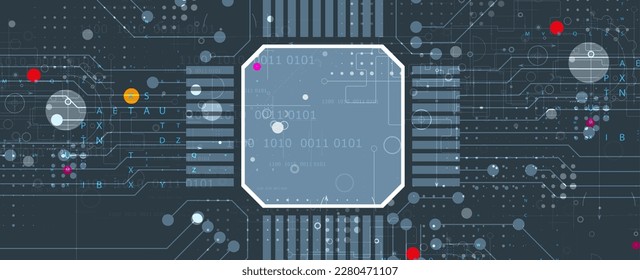 Quantum processing. Deep learning artificial intelligence. Future new technology  for business or science presentation. Vector background