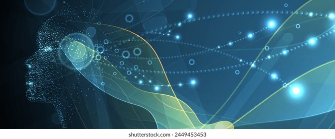 Quantum processing. Deep learning artificial intelligence. Future new technology  for business or science presentation. Vector art background