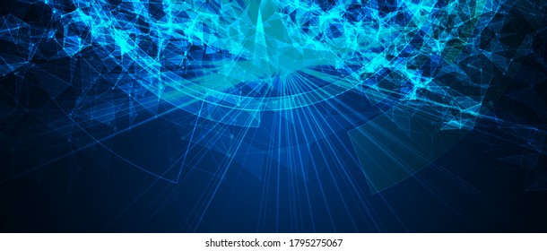 Quantum processing low poly circle design. Deep learning artificial intelligence. Future new technology for business or science presentation. Vector background
