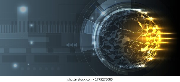 Quantum processing low poly circle design. Deep learning artificial intelligence. Future new technology for business or science presentation. Vector background