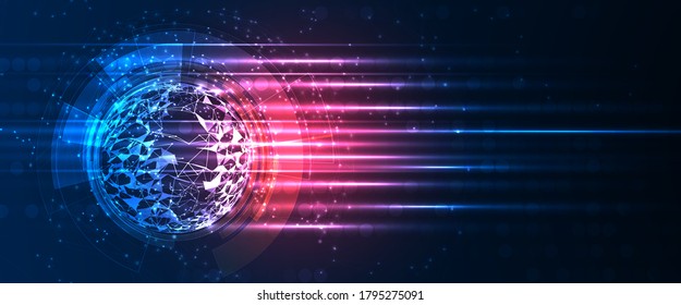 Quantum processing low poly design. Deep learning artificial intelligence. Future new technology for business or science presentation. Vector background
