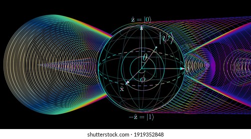 Quantum qubit scheme, sciencific vector illustration.