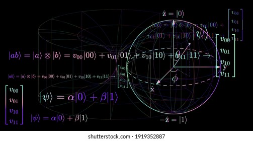 Quantum qubit scheme, sciencific vector illustration.