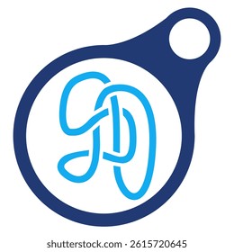 Quantum Randomness icon represented by two particles, complicated path Dualtone style.