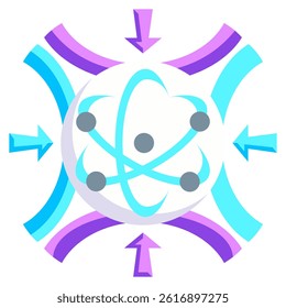 Quantum Resilience icon represented by atom, strong barrier Flat style.