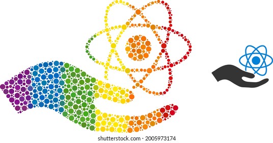 Quantum service hand composition icon of circle elements in different sizes and spectrum colored color tones. A dotted LGBT-colored quantum service hand for lesbians, gays, bisexuals,