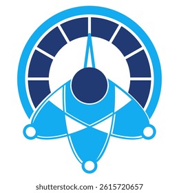 Quantum Speedup icon represented by speedometer, atom Dualtone style.