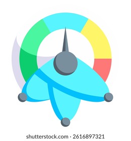 Quantum Speedup icon represented by speedometer, atom Flat style.