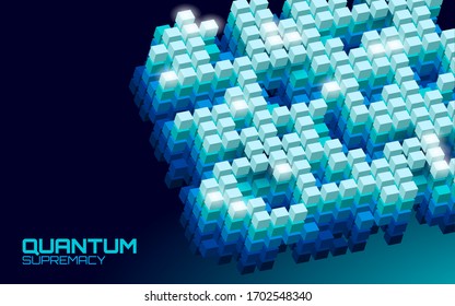 Quantum supremacy high performance computer. Modern technology fast computing web system server. Online connection fast solve problem supercomputer vector illustration