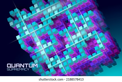 Quantum Supremacy High Performance Computer. Modern Technology Fast Computing Web System Server. Online Connection Fast Solve Problem Supercomputer Vector Illustration