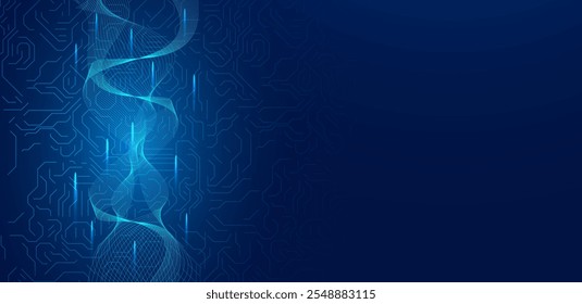 Quantum technologies computing. Abstract blue background futuristic technology vector illustration 