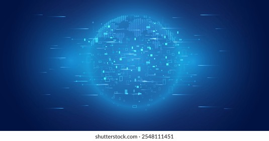 Quantum technologies computing. Big data transfer and visualization with technology pattern. Abstract tech background