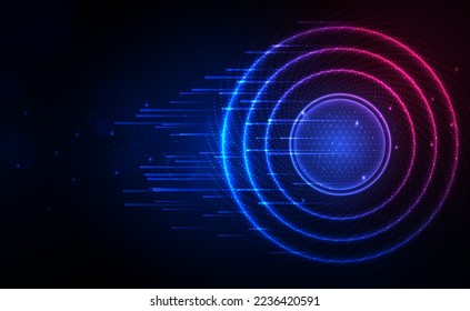 Quantum-Technologie blauer Hintergrund, Cyber-Sicherheit digitale Technologie, rosafarbene abstrakte ai Big Data Explosion Technologie, Innovation, zukünftige Daten, Internetnetzanschluss, Schalttafel, Vektorgrafik