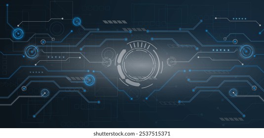 Quantum technology circuit board. Futuristic and modern background blue. Vector illustration