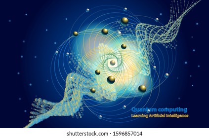 Quantum technology concept. Deep learning artificial intelligence. Quantum space. Vector illustration.