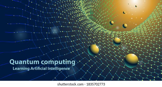 Quantum technology concept. Deep learning artificial intelligence. Quantum grid space. Vector illustration.