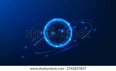 Quantum technology concept featuring sphere surrounded by dynamic energy rings, representing high-speed computation, advanced quantum processing, futuristic computing systems, generation innovation.
