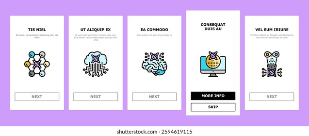 quantum technology data science onboarding mobile vector computer tech, abstract ai, network cyber, chip security, digital internet, big quantum technology data science illustrations