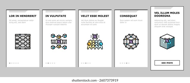 quantum technology data science onboarding mobile vector computer tech, abstract ai, network cyber, chip security, digital internet, big quantum technology data science illustrations